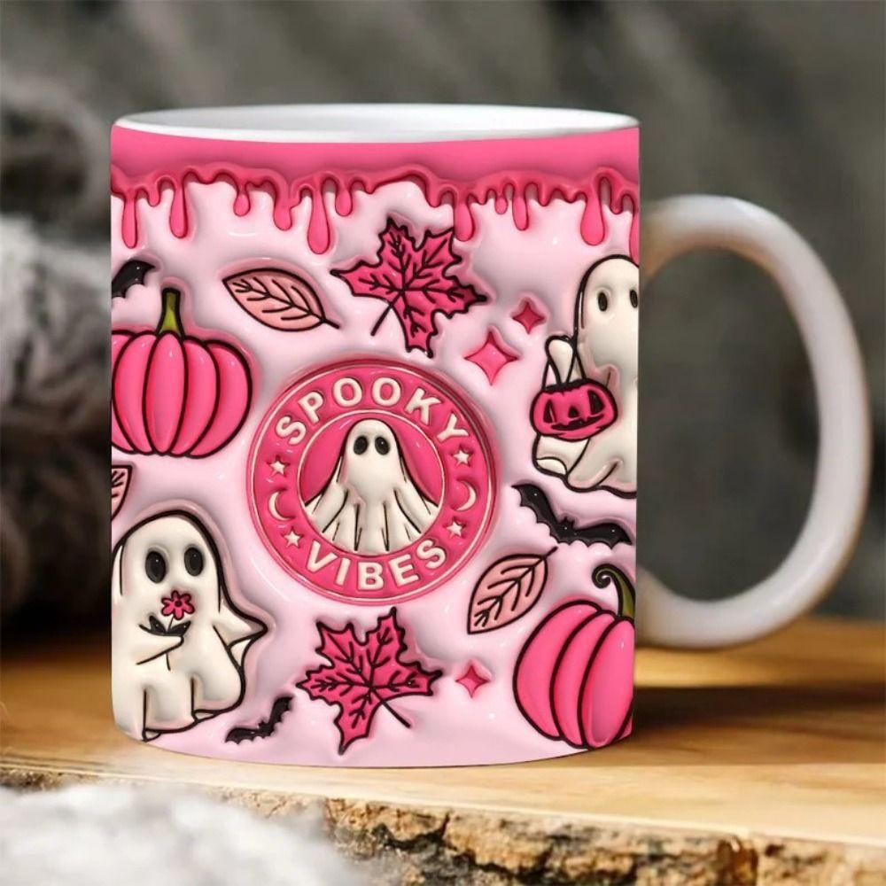 Gift Ceramic Halloween Coffee Mug With Handle Spooky Tea Mug 3D Ghost Mug