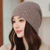Rhinestone Beanie Hat - Soft Windproof Winter with Ear, Brimless Design & Sparkling Rhinestone for Parties, New Year, Everyday