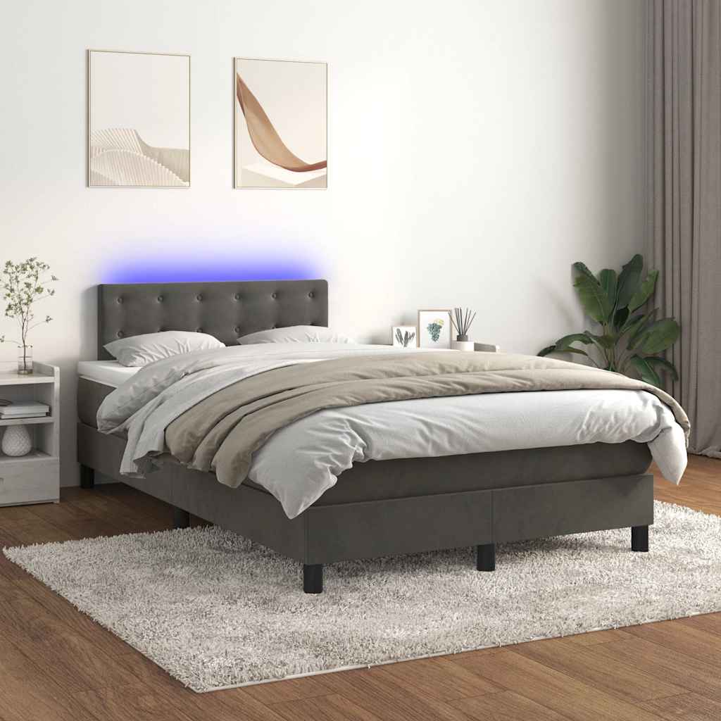 Vidaxl Letto Continentale Con Materasso E LED, Grigio Scuro, 120X190 Cm