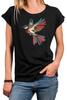 Ladies Bird Print T-Shirt Short Sleeve Top 100% Cotton Bird Print Bird Design-