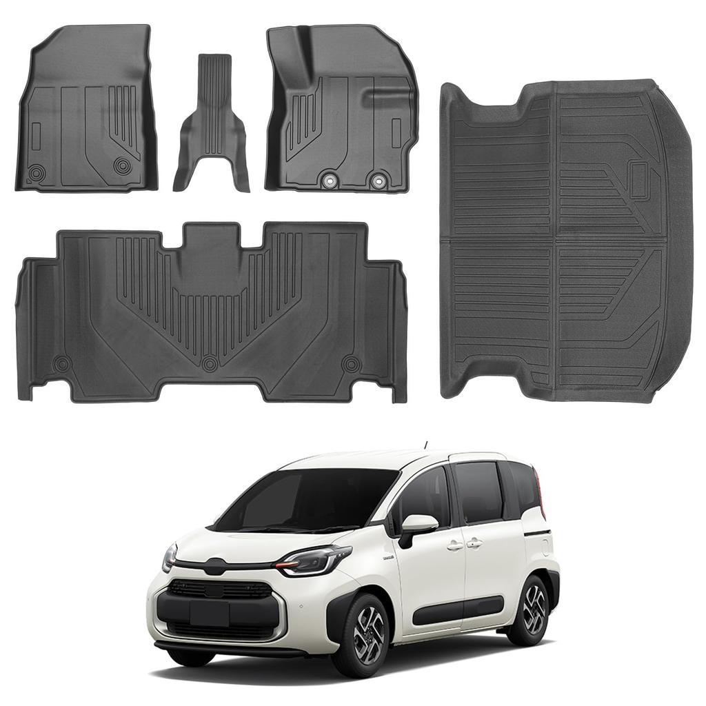 Taoredfortune 3D TPE Floor Mats & Luggage Mat 5PC Set for Toyota Sienta 10 Series MXPC10G MXPL10G 5-Seater (2022-Present) / TPE Liner