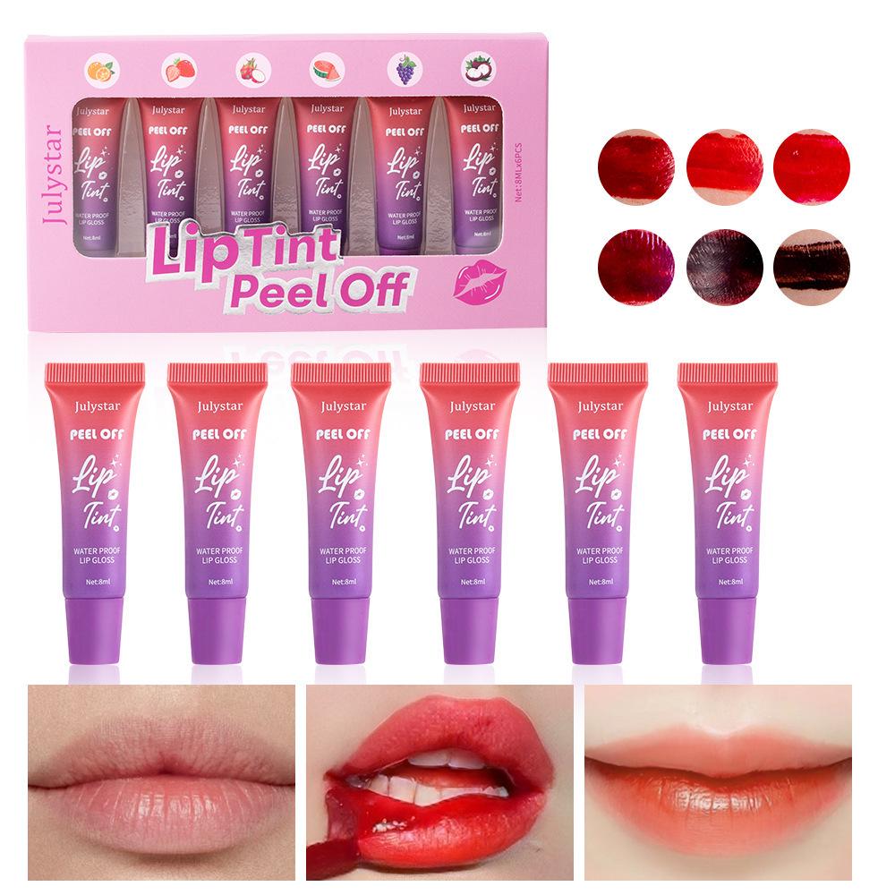 Julystar Peel-Off Matte Lipstick & Fruit-Scented Gloss Set - Long-Lasting, Waterproof, Base Color.