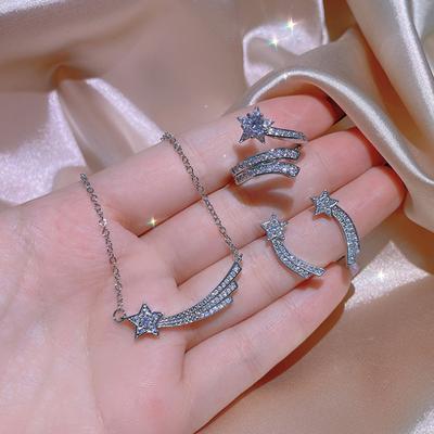 Female Star Moon Necklace Cold Wind Fairy Three-Piece Ornament