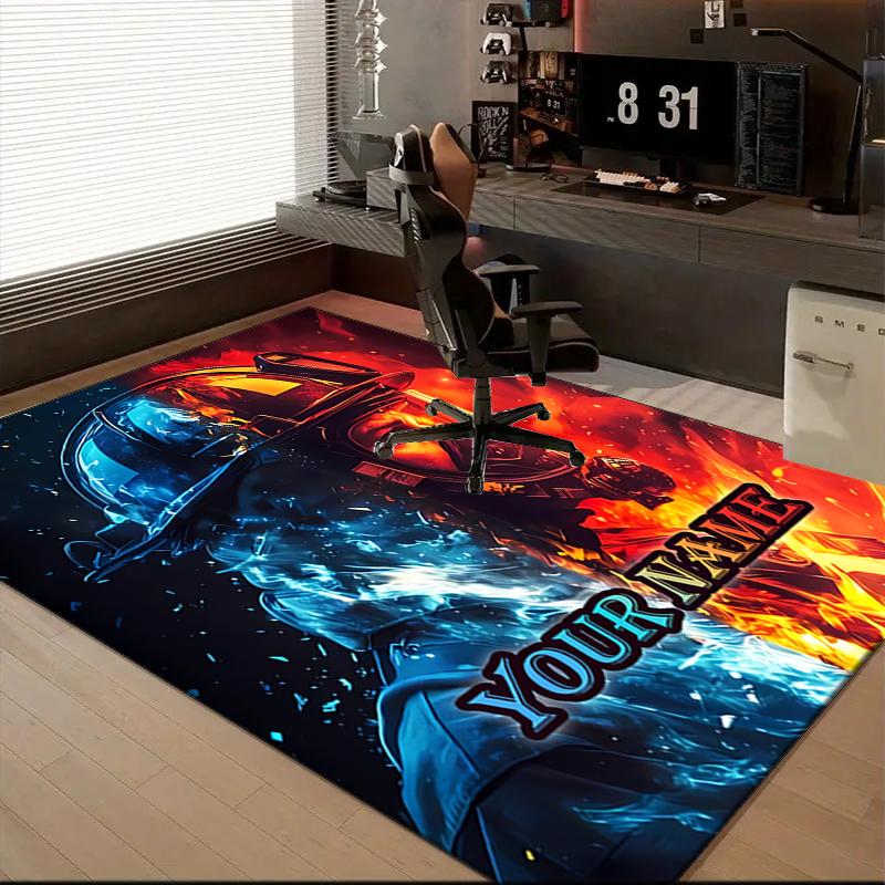 1PC Custom Name Firefighter's Courage Theme Floor Mat Ideal for Living Room, Game Rooms, Office, Bedroom, Floor Mat Playful Design