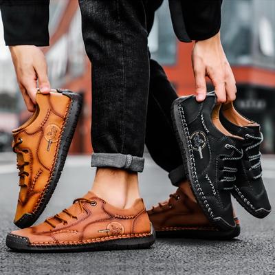 Men's Large Size Pure Hand-stitched Casual Rubber Leather Shoes Soft Sole Wedding Shoes 38-48