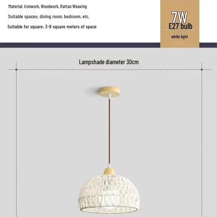 Solid Wood Pendant Light: Japanese Style Dining, Bar, Bedroom, Balcony, Retro Rattan Art, Cream Finish, Long Line Design.