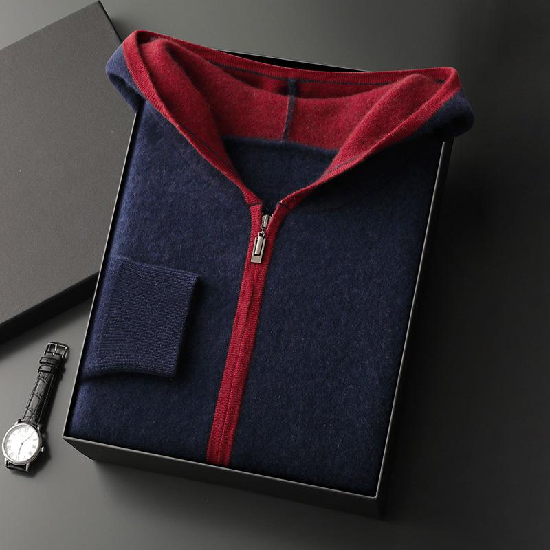 Men's Autumn/Winter Cashmere Knit Hoodie: Casual Zipper Cardigan