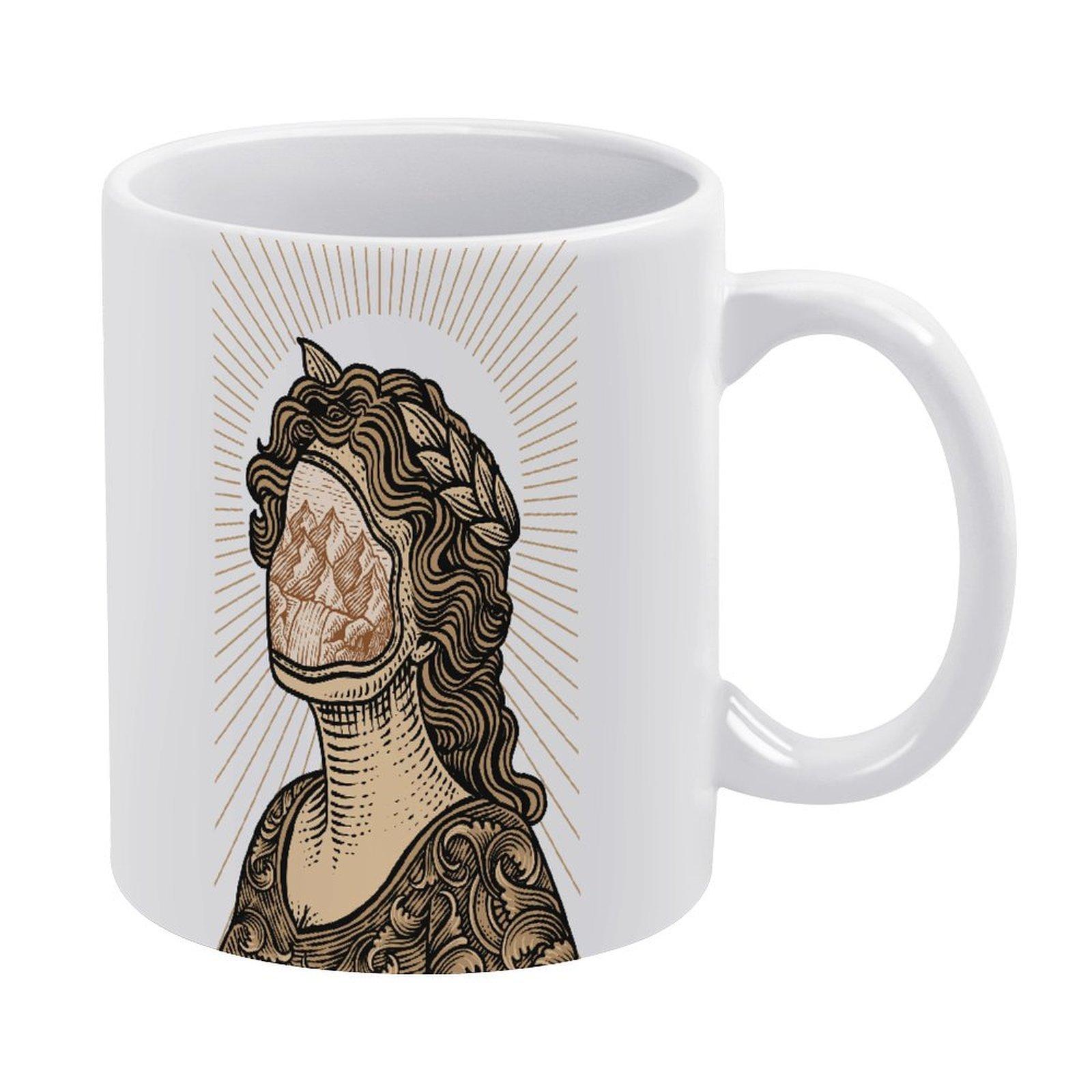 

11oz White Ceramic Mug with Printed Sides and Comfortable Handle, Perfect for Daily Hot Drinks and Office Desk Breaks белый