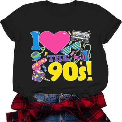 90er Outfits für Frauen Ich liebe die 90er Shirts Kurzarm 90er Themenparty T-Shirt Lässige Retro 90er Oberteile