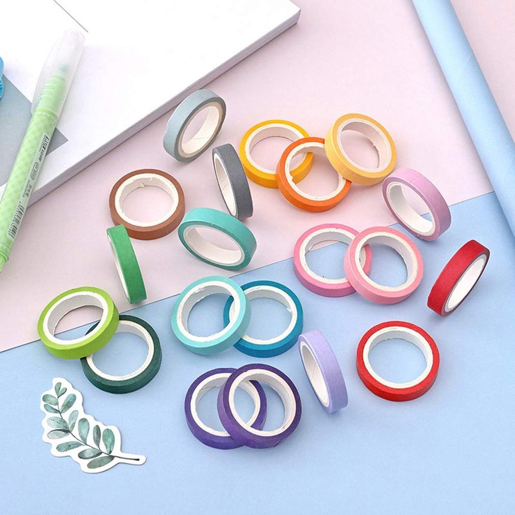 PBM Set of Plain Masking Wide X 4m with Mini Narrow Cute 60-Roll Tape, 7.5mm Rolls, Cutter, Width, Thin, Bulk, Wrapping, Decoration, Simple, Colorful,