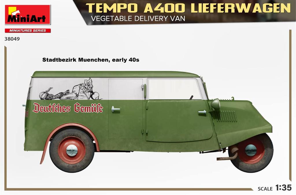 Miniart Tempo A400 Leafer Wagen Vegetable Delivery Van Plastic Model MA38049 1/35