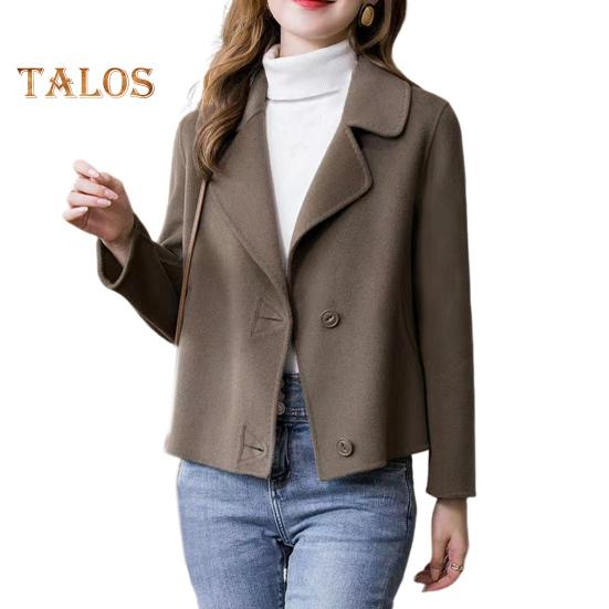 

Жіноча куртка з лацканами, одноколірне, однобортне, двостороннє вовняне пальто, вільне термопальто з коротким рукавом, з довгими рукавами, для поїздок на роботу та роботу, для побачень, весна, осінь, зимове пальто. L