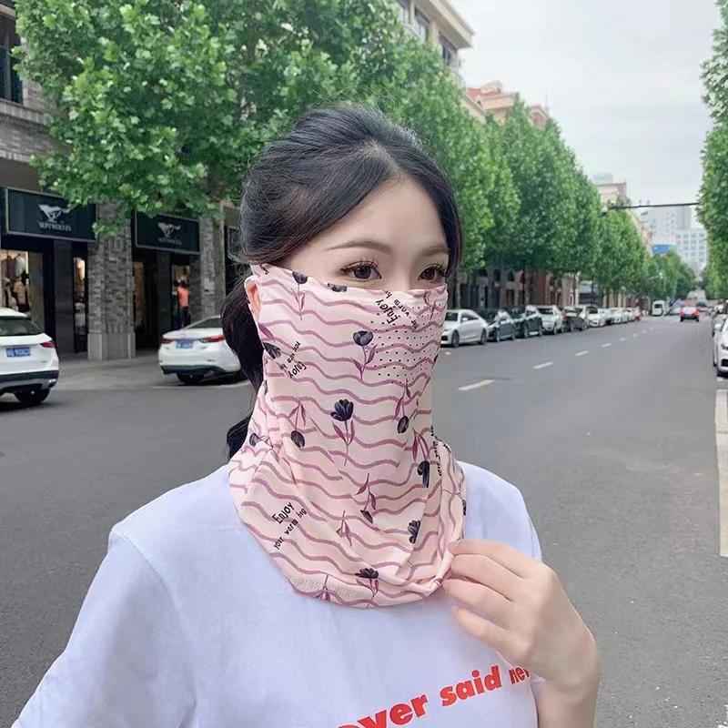 Ice Silk Fishing Cycling Bandana Women Face Cover Half Mask Hang-Ear Neck Cool Tube Scarf Sport Running Hiking Hunting