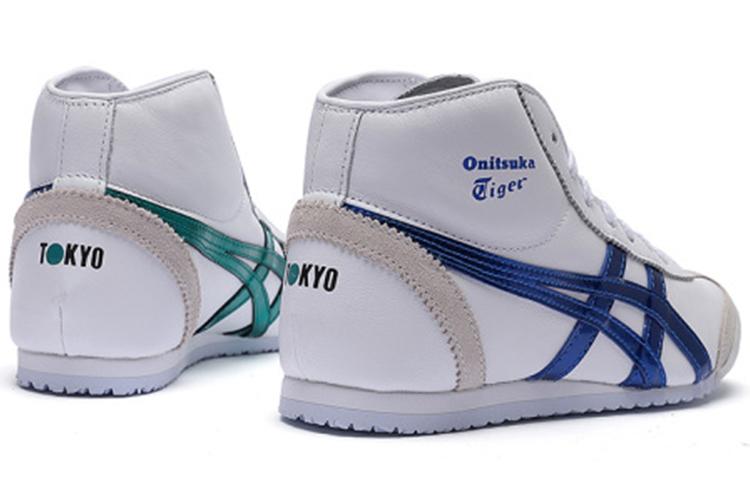 ONITSUKA TIGER Mexiko Mid Runner Bequem Verschleißfest Und Leicht Hoch geschnitten Laufschuhe Unisex Weiß Blau 1183A658-100