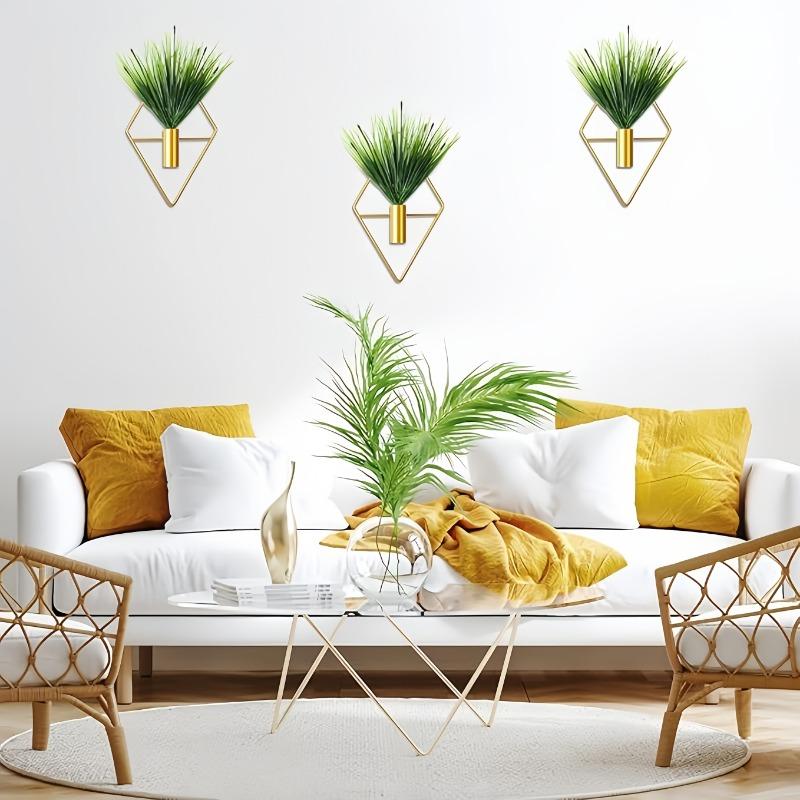 Set di 2 Fioriere da Appendere a Parete con Piante Artificiali, Vasi da Appendere in Metallo, Supporti per Piante da Interno, Arte da Parete Geometrica Moderna, Adatto per la Casa
