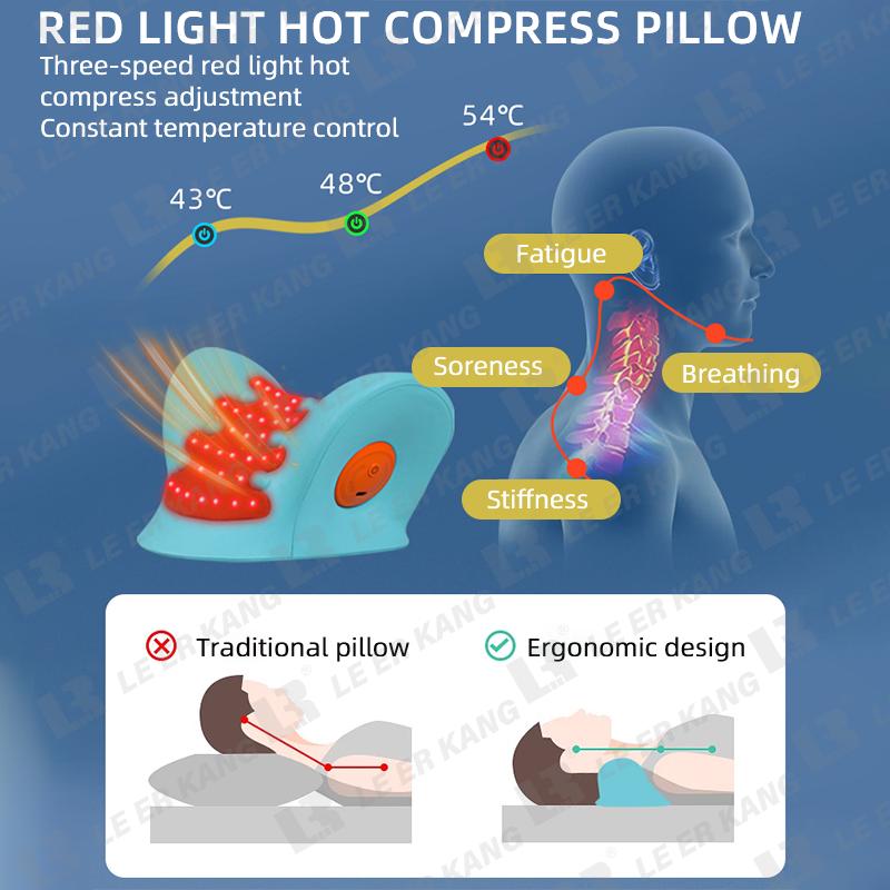 Sleep Pillow Cervical Traction Device Red Light Hot Compress Neck Shoulder Massage Cushion Relax Neck Muscles