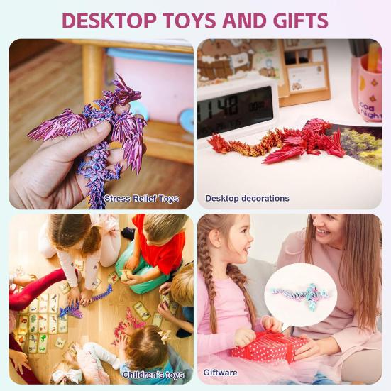 3D Printed Flying Dragon Figurine Winged Dragon Figure Movable Joints Articulated Dragon Model