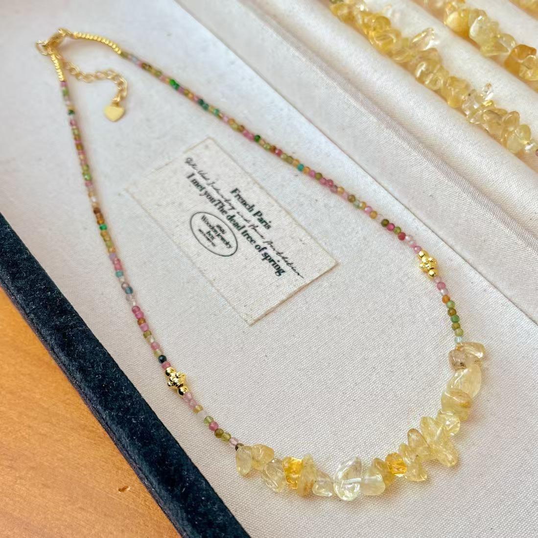 Винтажное ожерелье с натуральным турмалином и цитрином, дизайнерская цепочка для ключицы