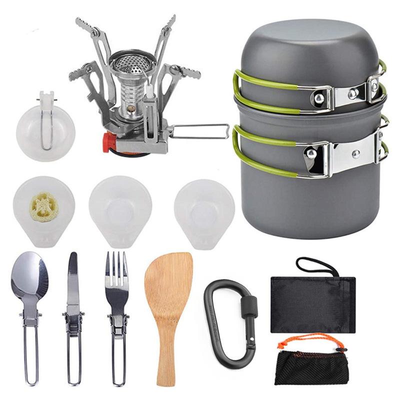 Outdoor Camping Cookware Aluminum Alloy Backpacker Mini Stove Set Pot