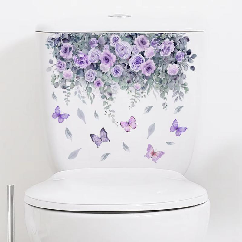 Plants Flowers Butterflies Toilet Sticker Bathroom Toilet Cover Sticker Refrigerator Wall Stickers Wc For Home Decoration