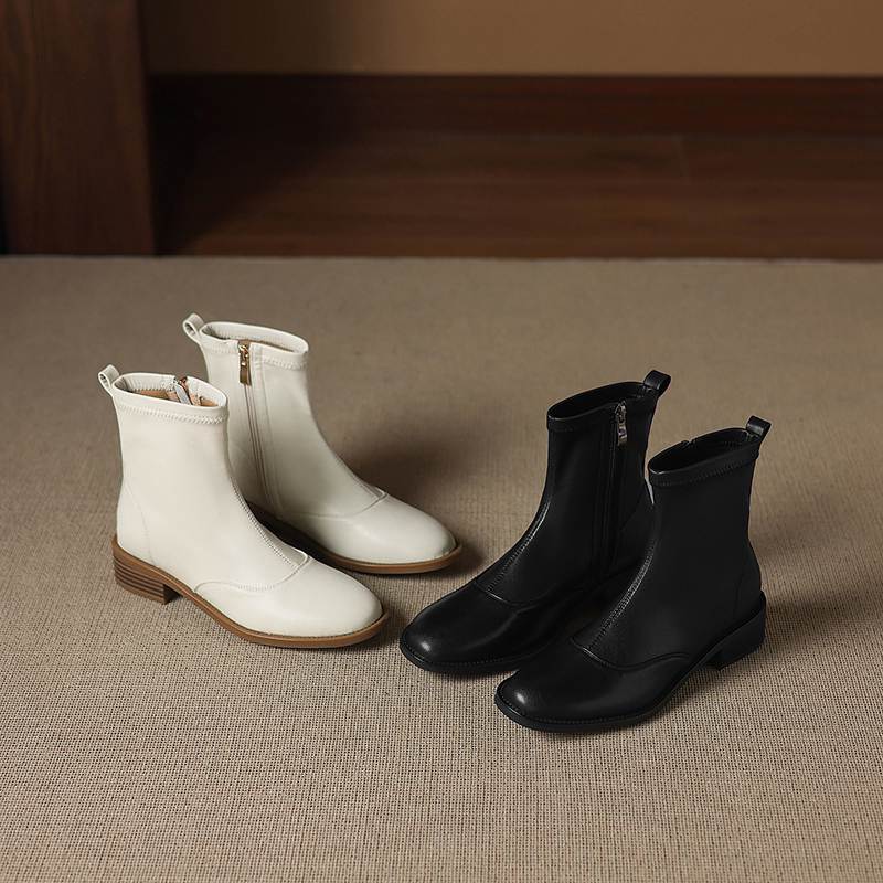 Krazing Pot Microfiber Round Toe Thick Heels Chelsea Boots Size 42 Zip Beauty Lady Women Stretch Ankle Boots