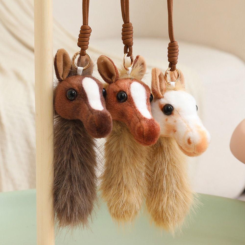 Fluffy Horse Plush Toy Soft Mascot Pony Doll Doll Keychain Pony Head Pendant Jewelry Accessories