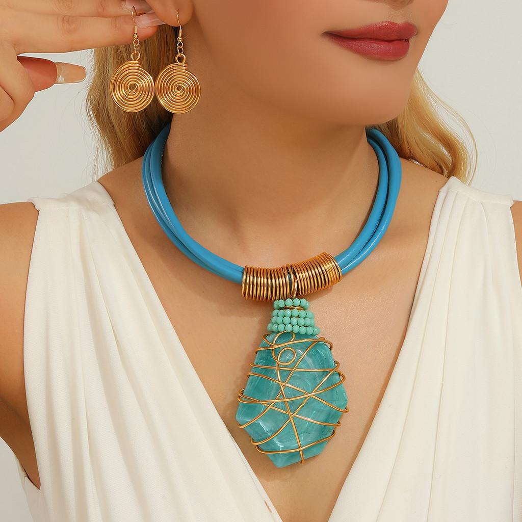 Necklace Resin Geometric Earrings Set Sparkling Big Gems Summer Fashion Style