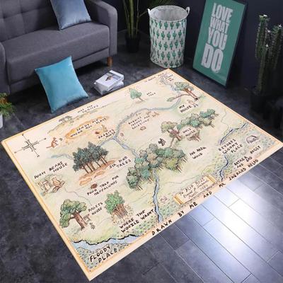 3D Hundred Acre Wood Map Carpet House Label Illustration On Green Rug, Interactive Storybook Floor Mat for Kids Playroom Fashion