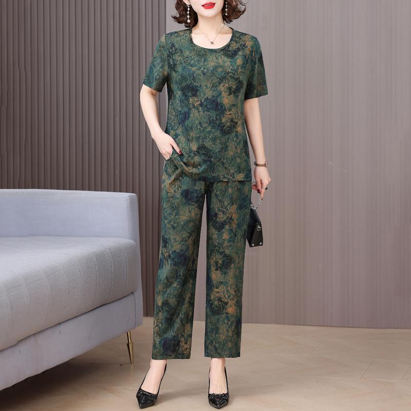 Plus Size Elegant 2 Piece Sets Womens Outfits Summer Vintage Print Wide Legs Trouser Sets