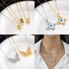 Simple Round Butterfly Zircon Pendant Necklace Stainless Steel Fashion Geometric Choker Jewelry Party Gifts For Women Girls