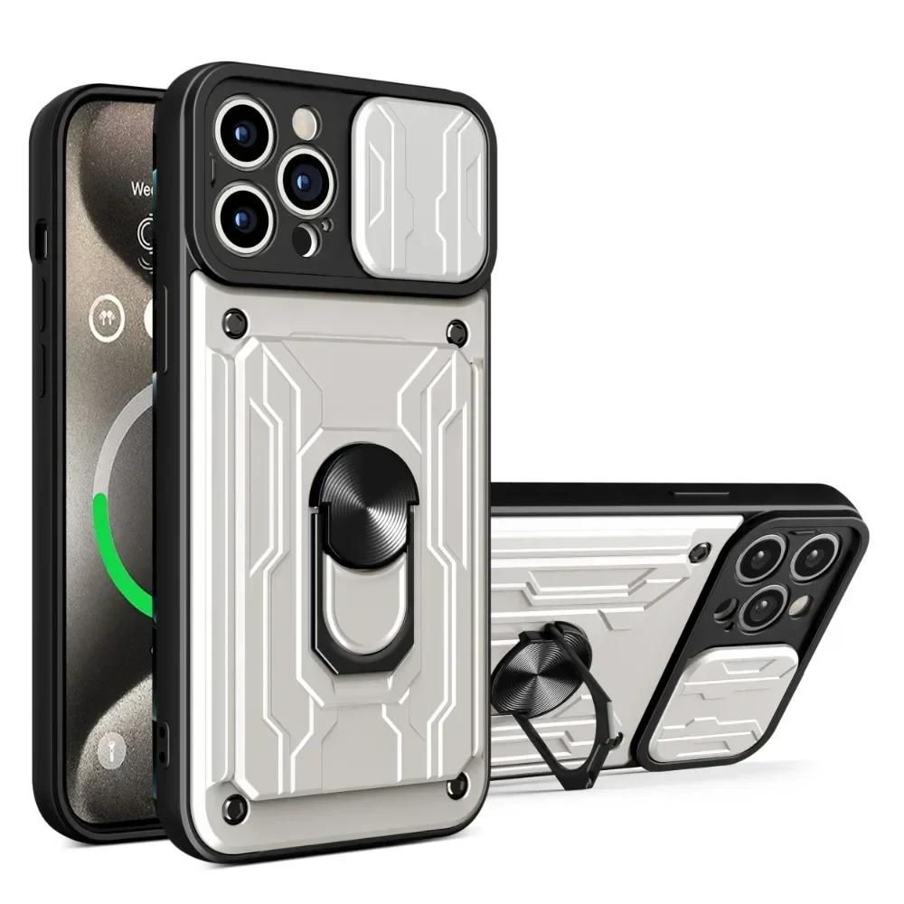 Case For iPhone 17 16 15 14 13 12 11 Pro Max XR XS Plus SE Slide Camera Card Slot Military Grade Ring 360 Magnetic Back Cover