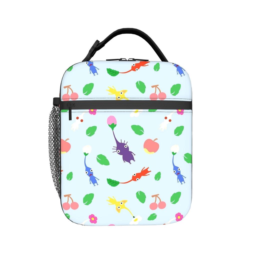 Cute Pikmins Pattern Insulated Lunch Bag High Capacity Reusable Cooler Bag Tote Lunch Box College Travel Bento Pouch