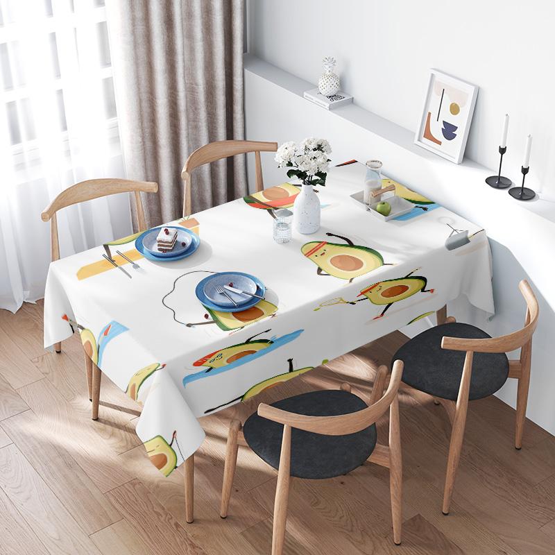Colorful Avocado Tablecloth Design for Dining Room Decoration Rectangular Home Textiles Made from 100% Cotton Fabric (White)