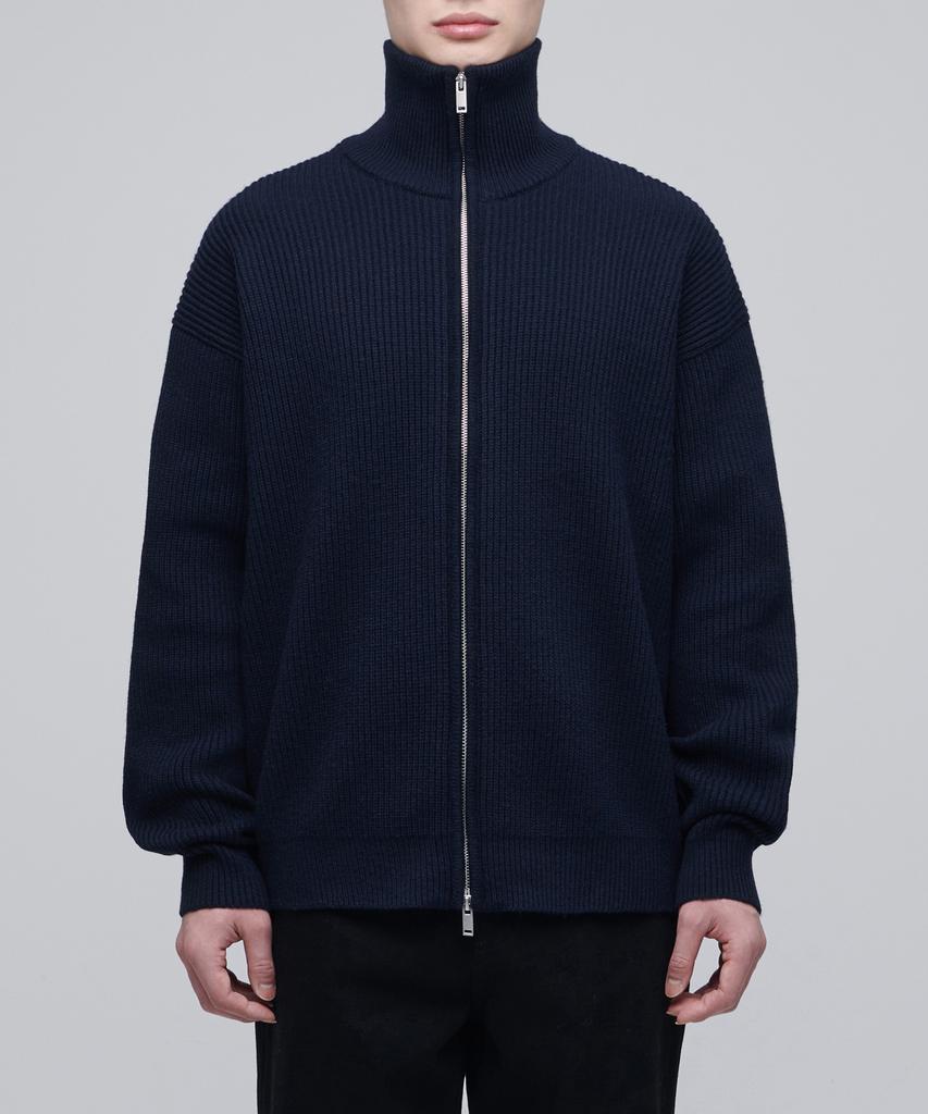 Musinsa Standard Relaxed Ribbed Knit Zip-Up [Navy]