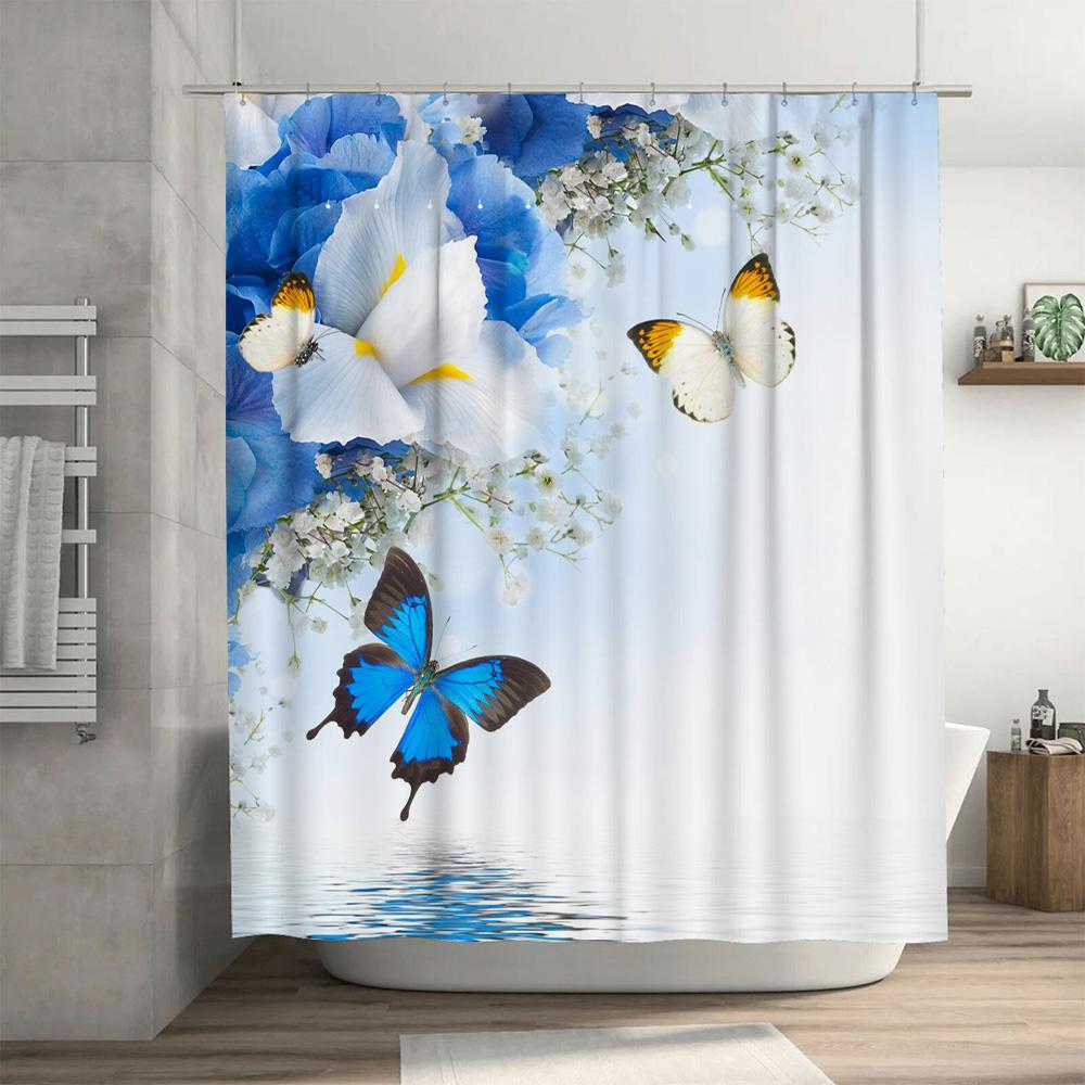 Vibrant Floral Butterfly Shower Curtain Modern Home Decor For Bathroom Easy Install Durable Waterproof Fabric. This 128-Characte