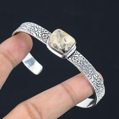 Trillion Dendrite Tiger Gemstone 925 Sterling Silver Engagement Bangle Jewelry