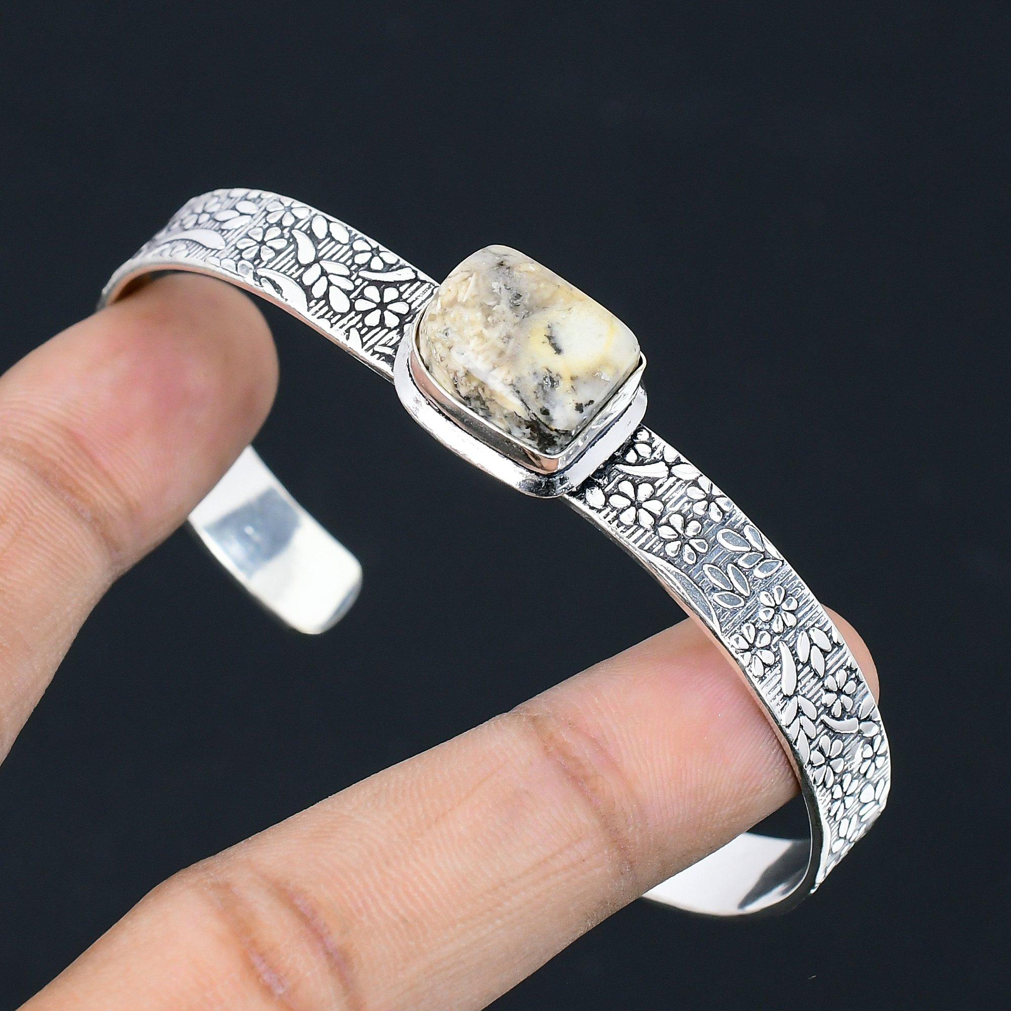 

Trillion Dendrite Tiger Gemstone 925 Sterling Silver Engagement Bangle Jewelry Adjustable