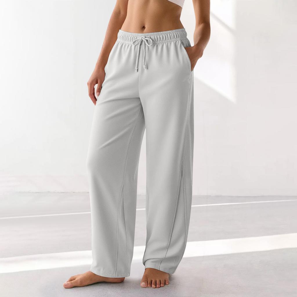 Women's Barrel Leg Sweatpant Drawstring Elastic Waisted Wide Leg Pants Casual Cotton Palazzo Trousers With Pockets
