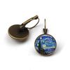 Fashion Silver Color Simple Style Earings Van Gogh Famous Artist Starry Night Dangle Earrings Glass Cabochon Jewelry Women Gifts