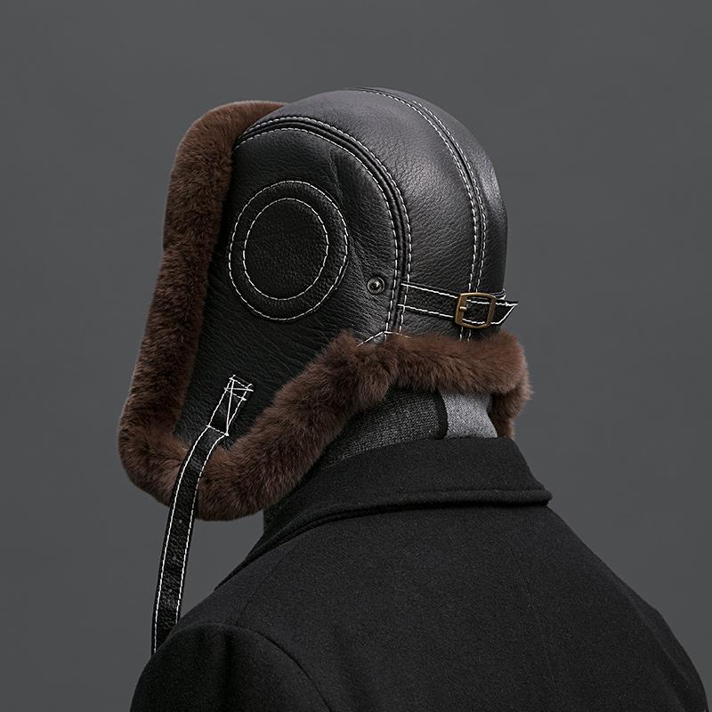 Pălărie de blană pentru bărbați, ocazional, calduros, de castor, de iepure, pălărie bomber, de vârstă mijlocie și bătrâni, din piele de oaie, cu protecție urechi, iarna, schi în aer liber