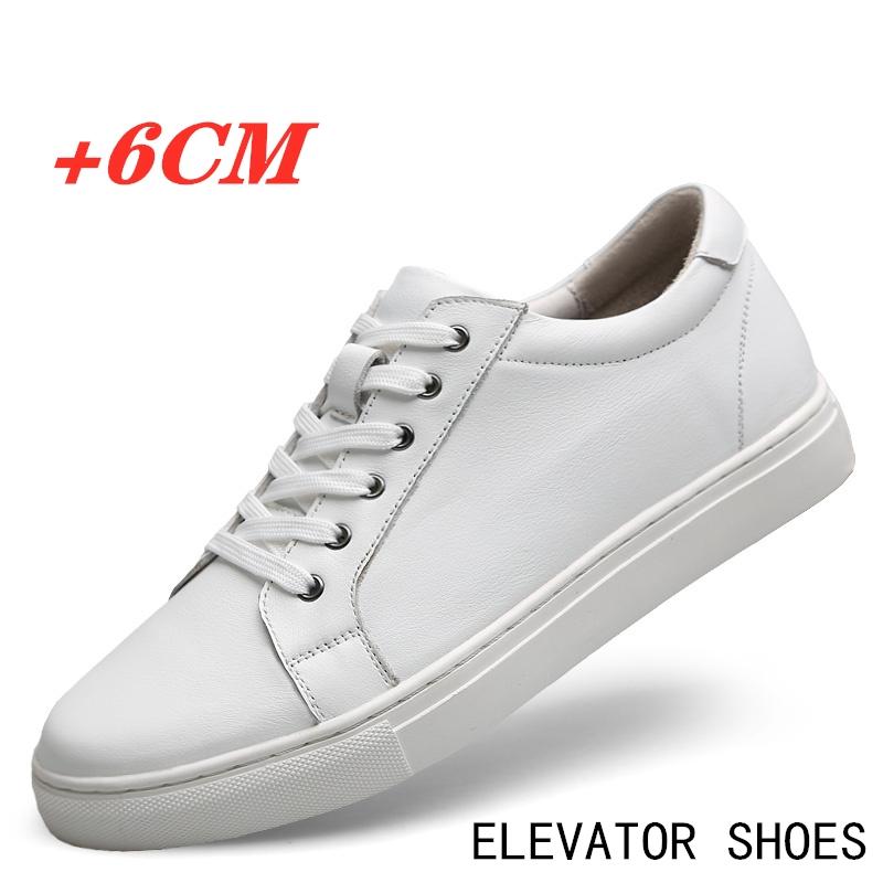White Genuine Leather Shoes Men Sneakers Man Elevator Shoes Height Increase Insoles High Heels Shoes 5-6CM Shoes Tall Shoes