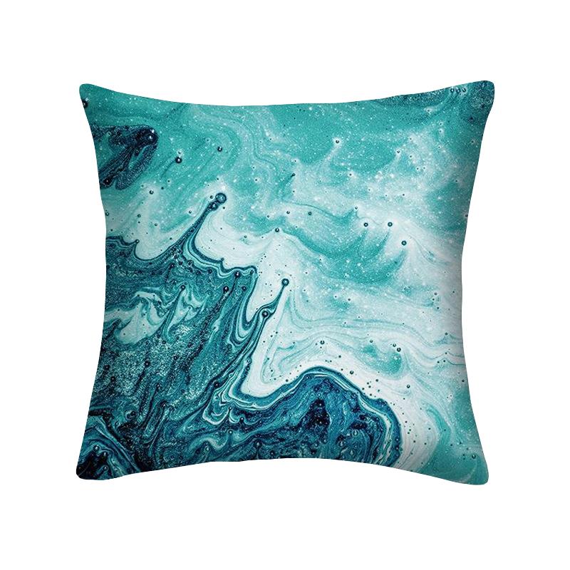 Niebieska Marmurowa Poszewka na Poduszkę 45x45cm Wzór Skały Morskiej Kwadratowa Sofa Poduszka Kwadratowa Abstrakcyjny Liść