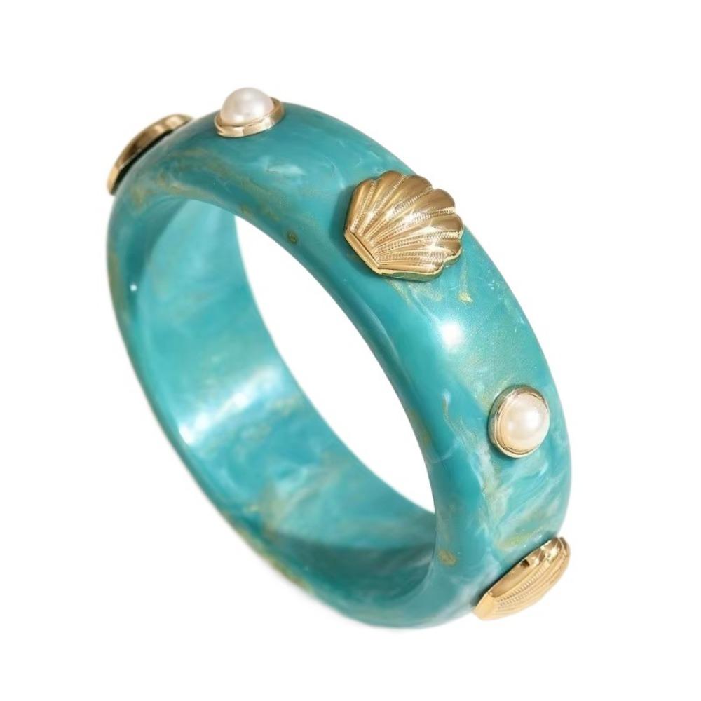 Round Bohemian Bangle Wide Chunky Wrap Wristbands Resin Pearl Shell Bracelet  Girls