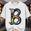 Summer Men's  Cotton Sports Casual Fashionable Loose Plus Size Creative B-letter Printed Round Neck Short Sleeved T-shirt Top