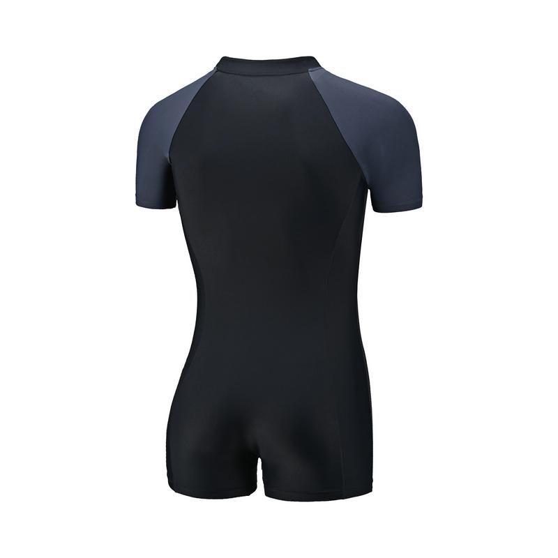 Li Ning Color Block Round Neck Pullover Short Sleeve Sports Swimsuit Women Swimsuit Black ASLT064-1