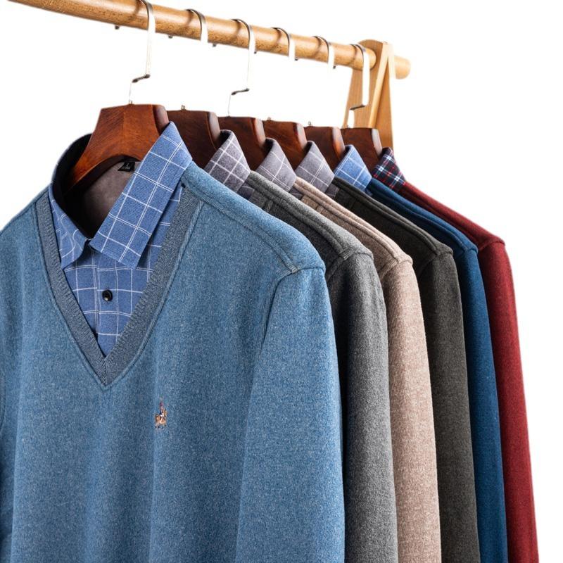 Men's Long-sleeved Pullover Embroidered Sweater Plush Thickened Thermal Casual Knitted Sweater Shirt