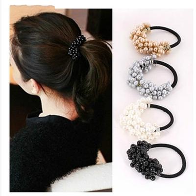 Women Fashion Rhinestone Crystal Pearl Rope Elastic Ponytail Hair Band 
