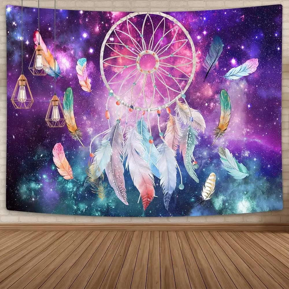 Dream Catcher Tapestry Colorful Feather Tapestry Psychedelic Starry Sky Tapestry for Bedroom Living Room Dorm Wall Hanging Decor