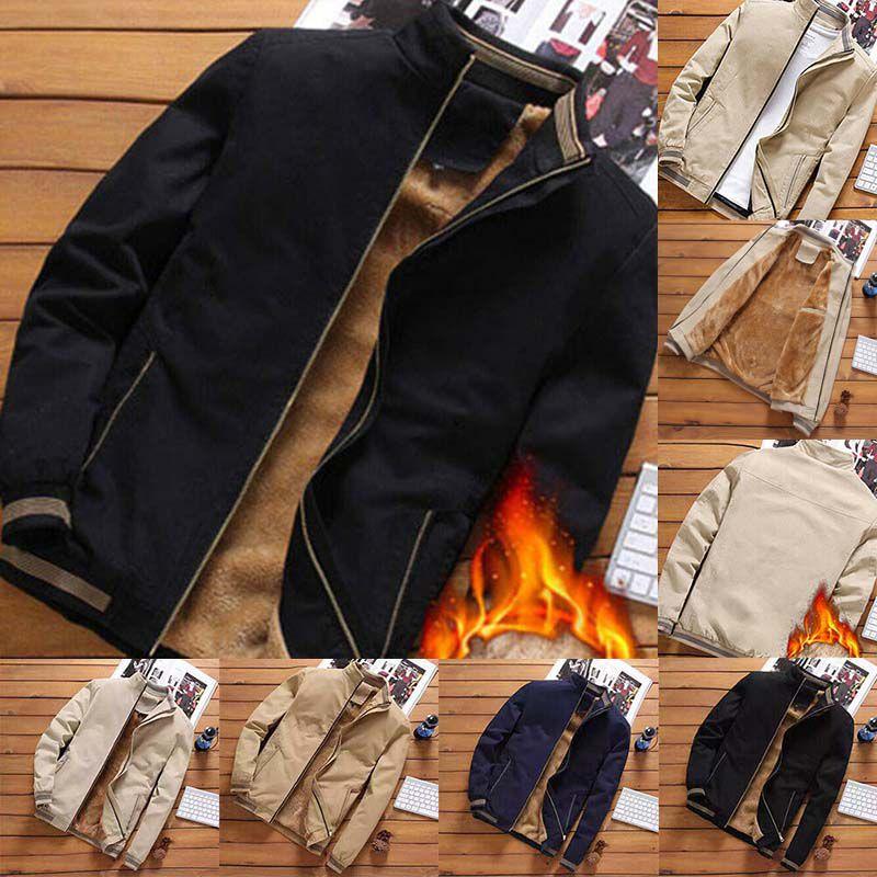 Luxuriously Warm Men Fleece Lined Puffer Jacket With Zip Closure And Ribbed Hem