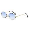 Black Metal Oval Women's Sunglasses Trend  Vintage Rimless Sunglasses For Women Fashion Designer Small Shades UV400 Oculus